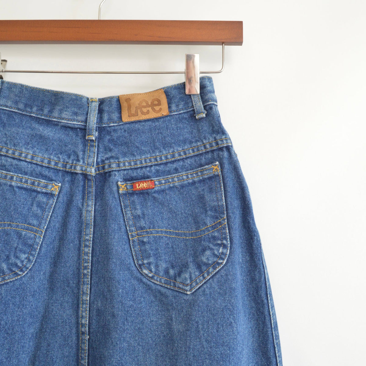 high waisted medium wash denim lee skirt