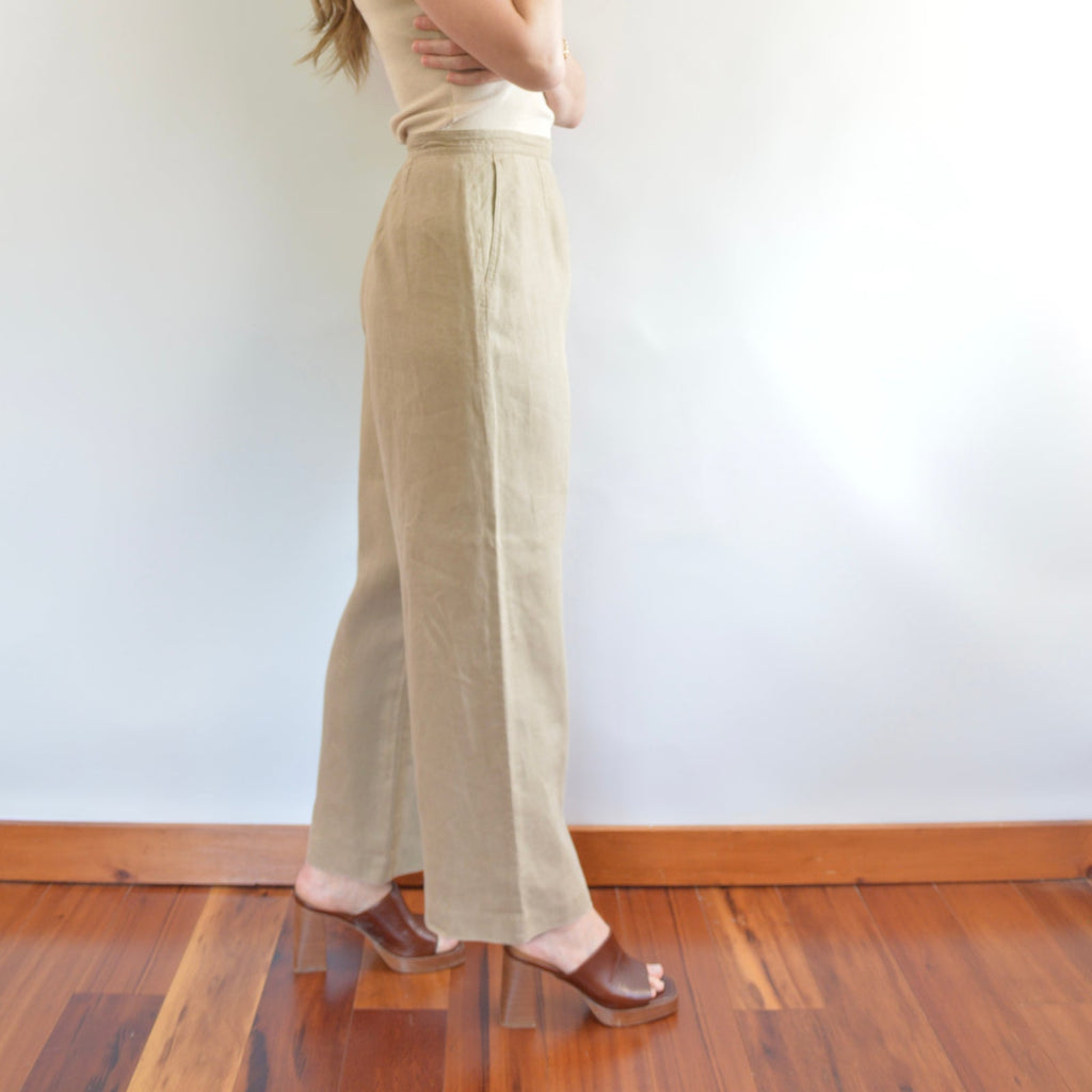 fully lined wide leg tan linen pants