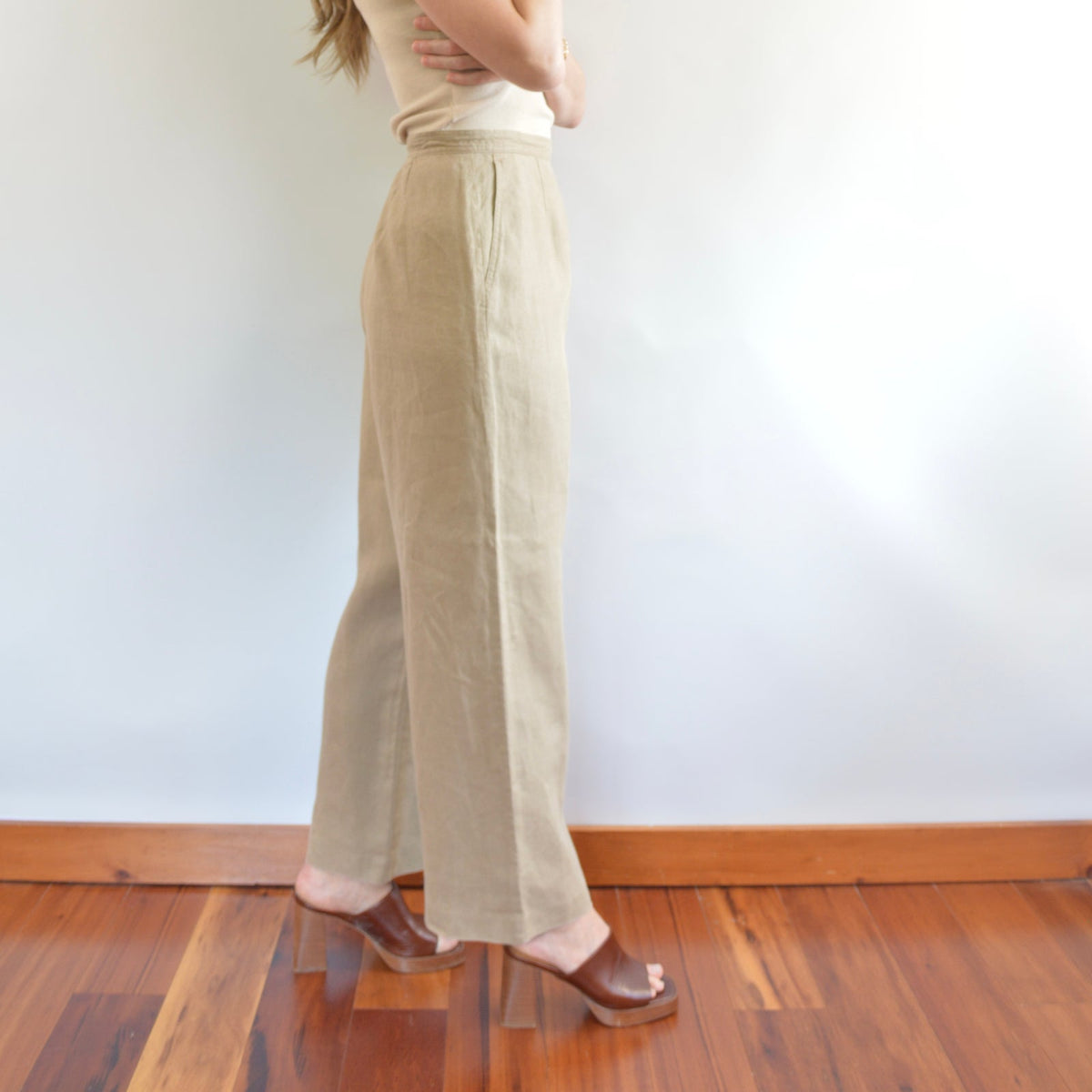 fully lined wide leg tan linen pants