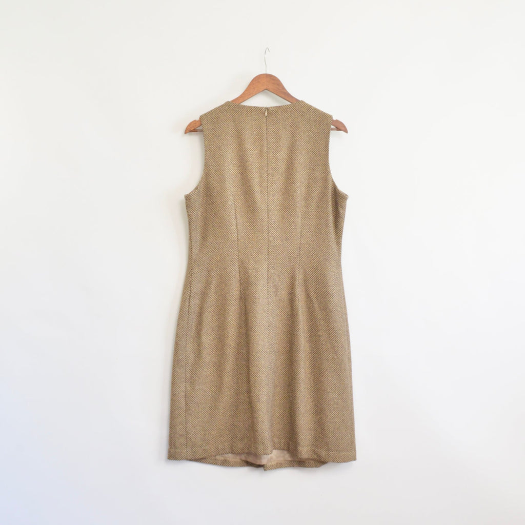 brown and tan vintage eddie bauer wool and silk blend sheath dress
