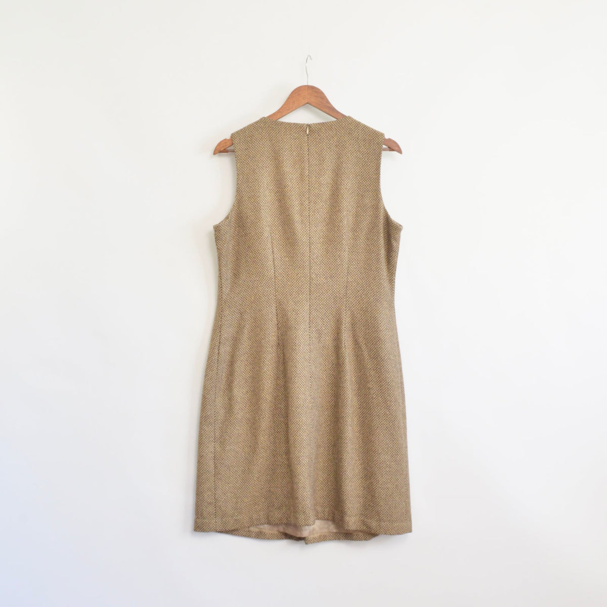 brown and tan vintage eddie bauer wool and silk blend sheath dress