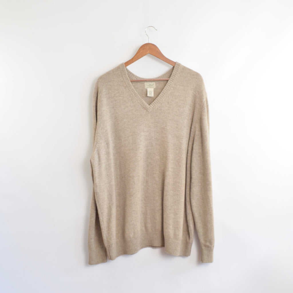 oversized cozy vintage ll bean v neck oatmeal wool sweater