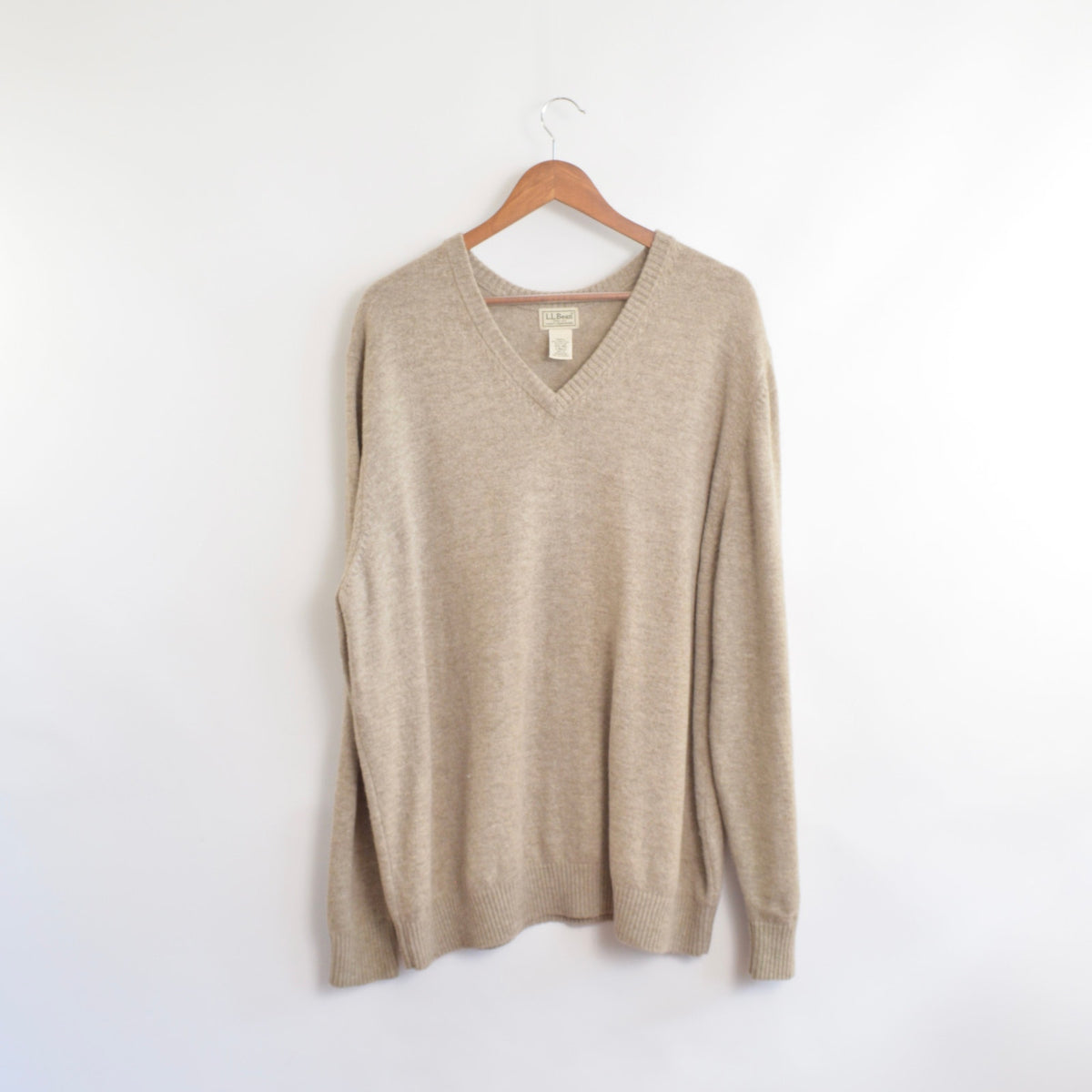 oversized cozy vintage ll bean v neck oatmeal wool sweater
