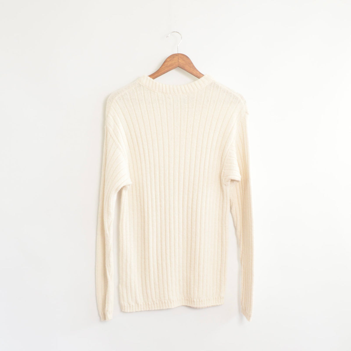 ribbed knit ivory ll bean cotton crew neck sweater