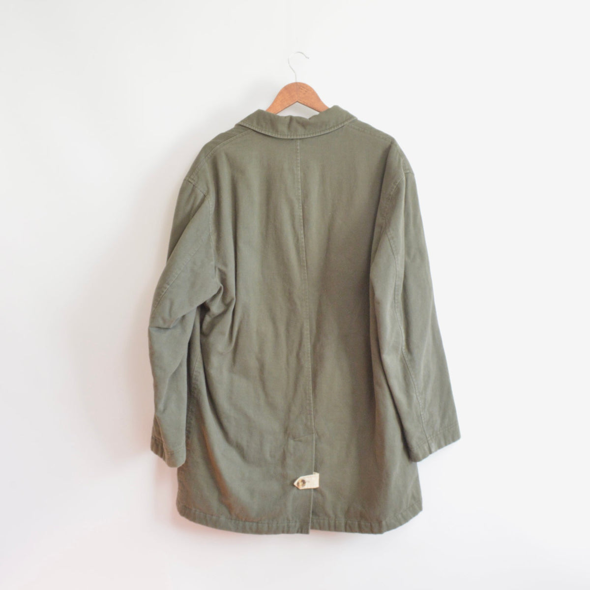 quilted olive green cotton mid length chore coat