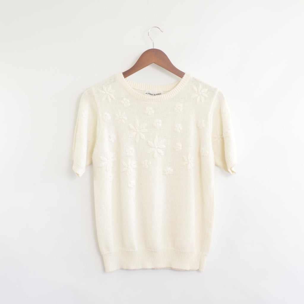 floral embroidered white sweater tee