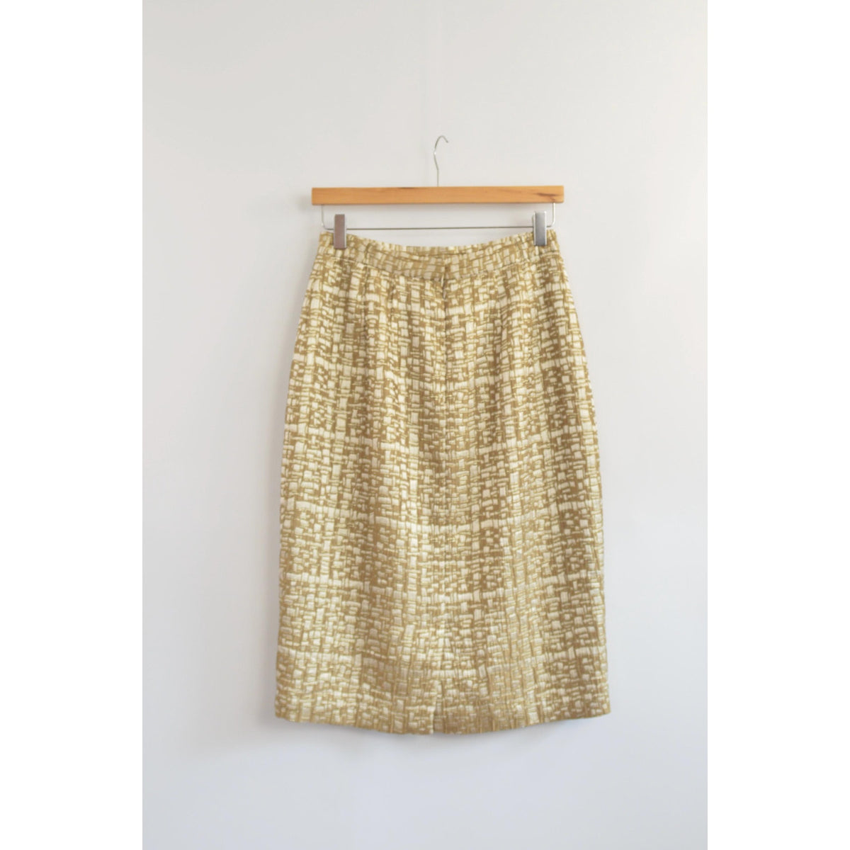 abstract geometrical gold and ivory knee length skirt