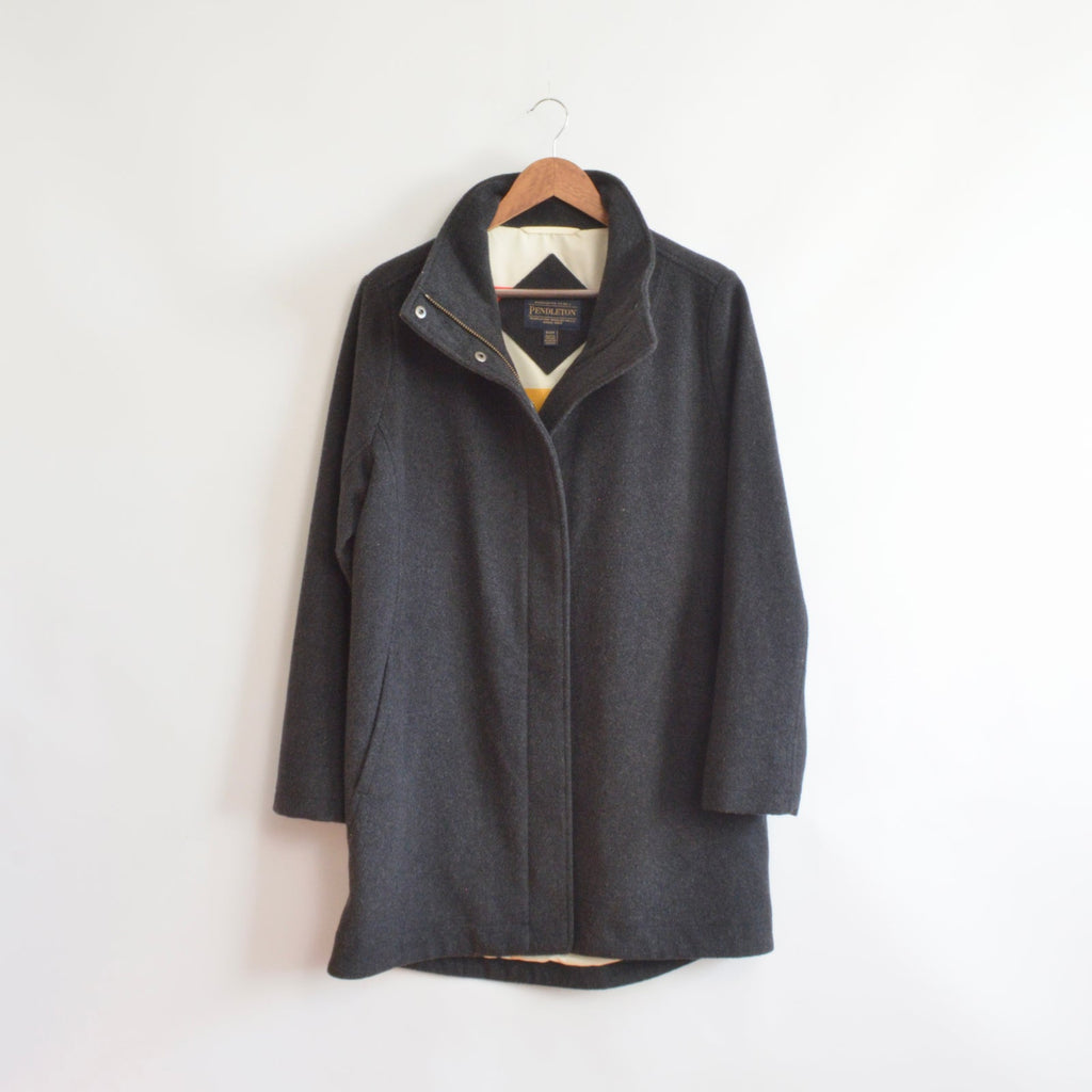 dark charcoal gray vintage pendleton zip up overcoat