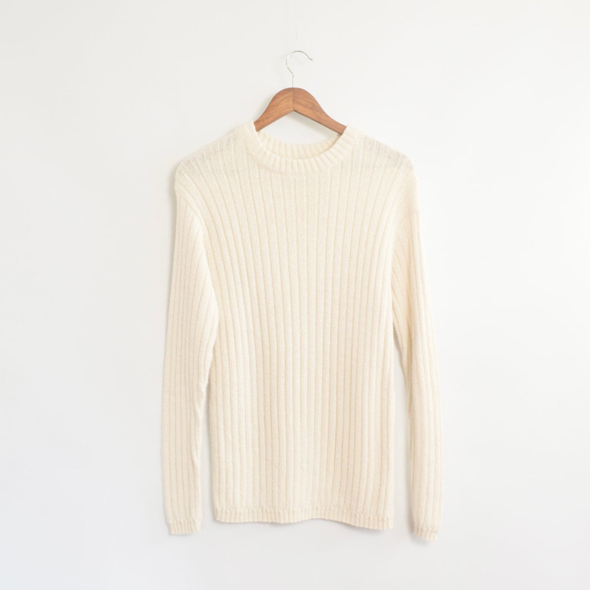 ribbed knit ivory ll bean cotton crew neck sweater