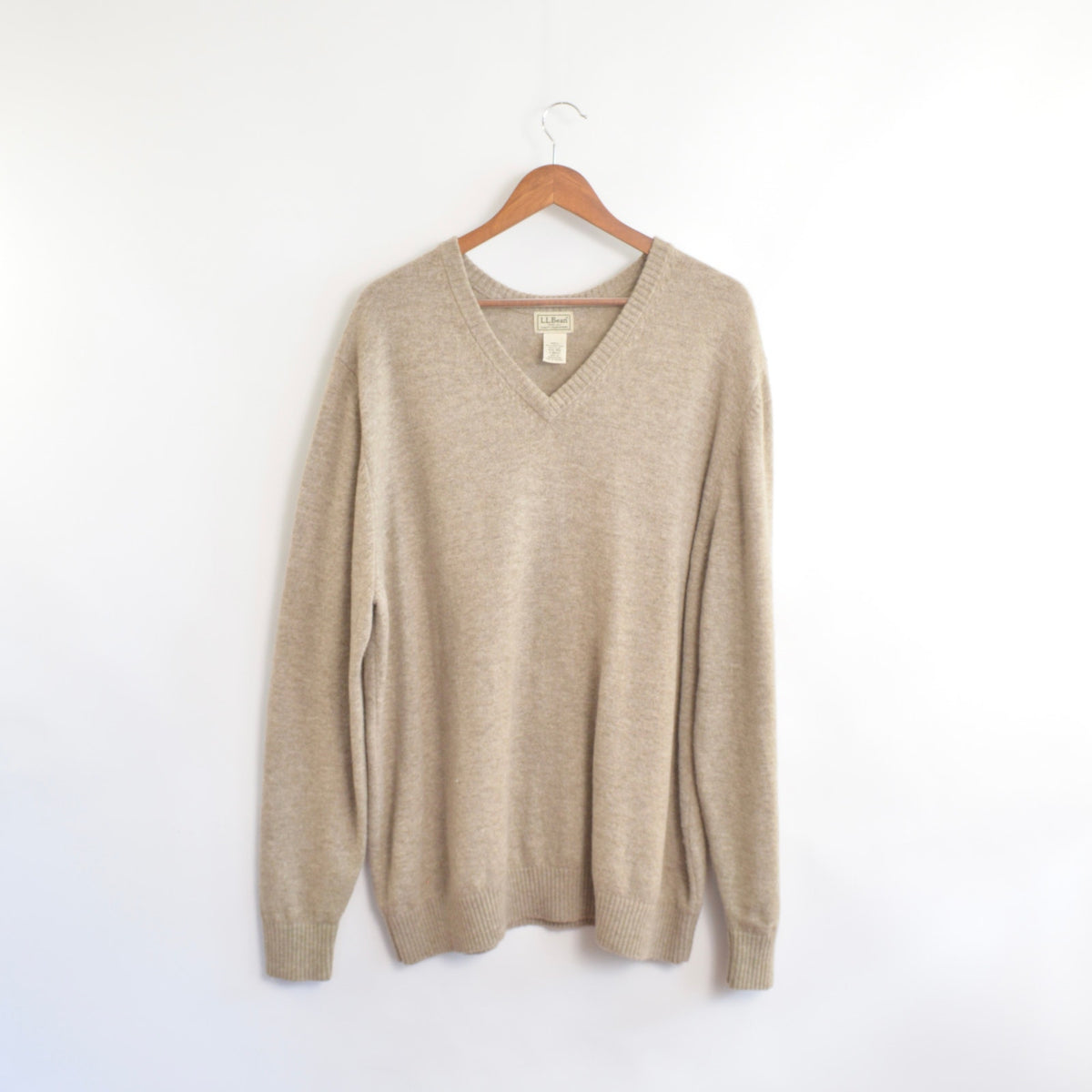oversized cozy vintage ll bean v neck oatmeal wool sweater