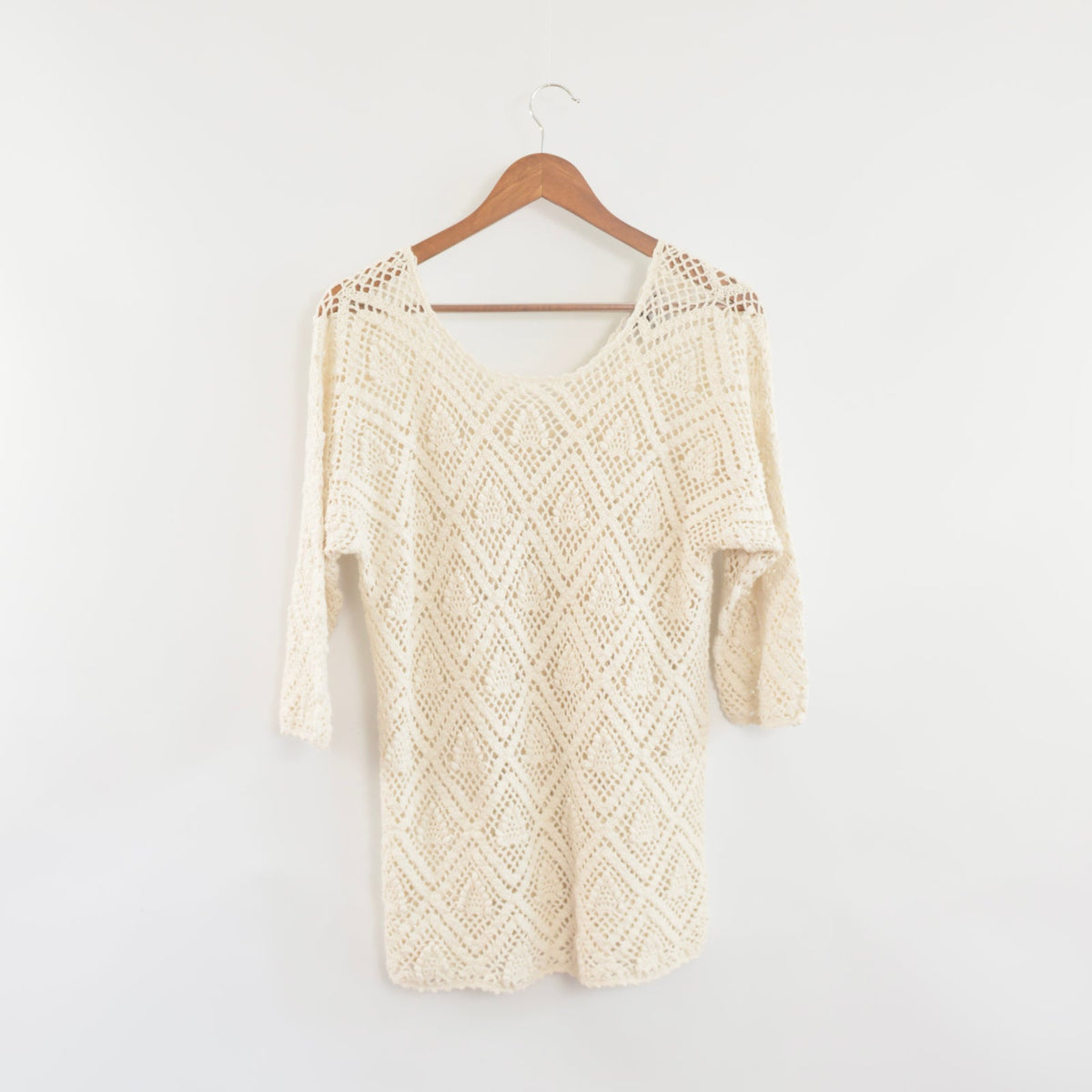open knit ivory boatneck crochet sweater